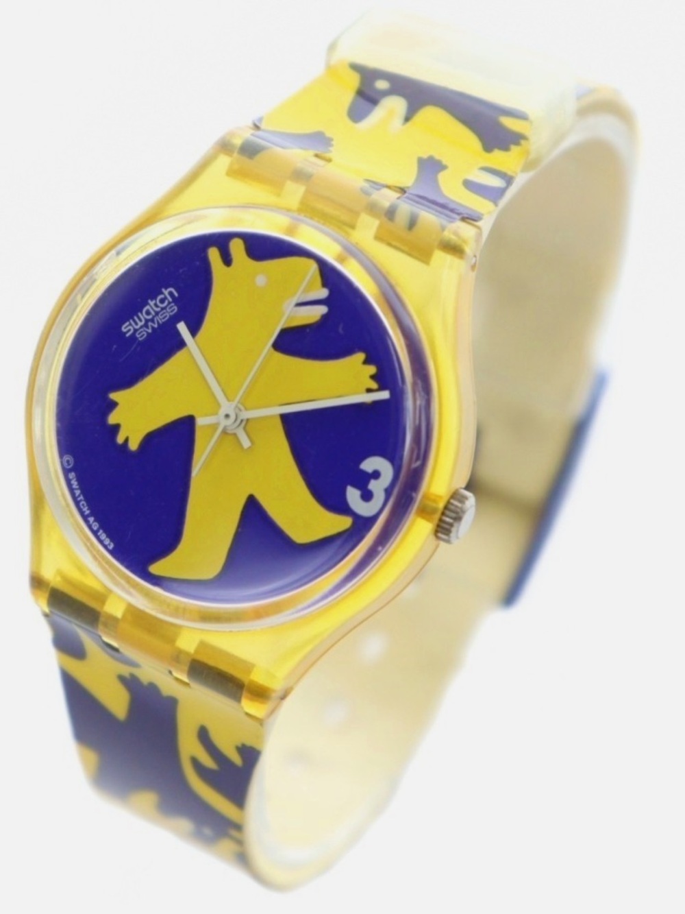 Swatch Vintage 1994 NWT Watch Model BESTIONE Yellow & Blue Bear Design